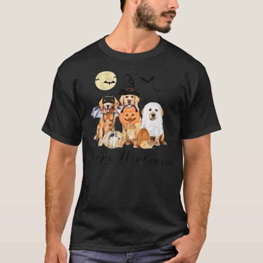 Golden Retriever Dog Ghost Halloween Witch And Bat T-Shirt (Vorderseite)