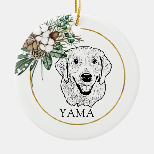 Golden Retriever Dog Hand Zeichnend Personalisiert Keramik Ornament (Vorne)