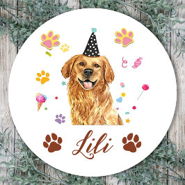 Golden Retriever Dog Hand Zeichnend Personalisiert Runder Aufkleber
