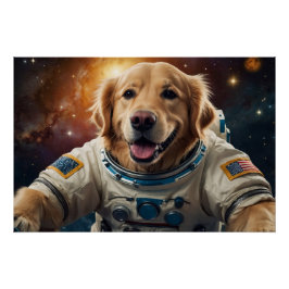 Golden Retriever Dog im Weltraum Poster