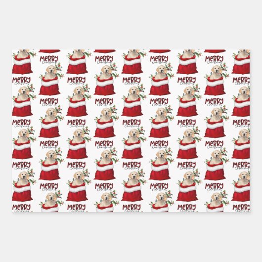 Golden Retriever Dog in Holiday Gift Bag Geschenkpapier Set (Vorderseite 3)