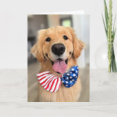 Golden Retriever Dog in Independence Day Bow Krawa Karte (Vorderseite)