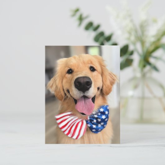 Golden Retriever Dog in Independence Day Bow Krawa Postkarte (Stehend Vorderseite)