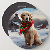 Golden Retriever Dog in Schnee Weihnachten Button (Vorne & Hinten)