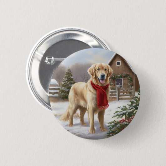 Golden Retriever Dog in Schnee Weihnachten Button (Vorne & Hinten)