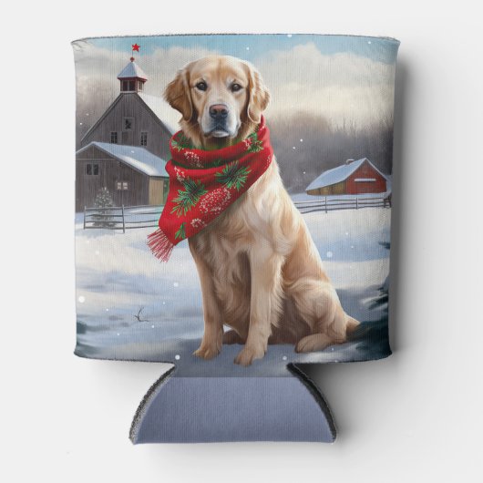 Golden Retriever Dog in Schnee Weihnachten Dosenkühler (Vorderseite)