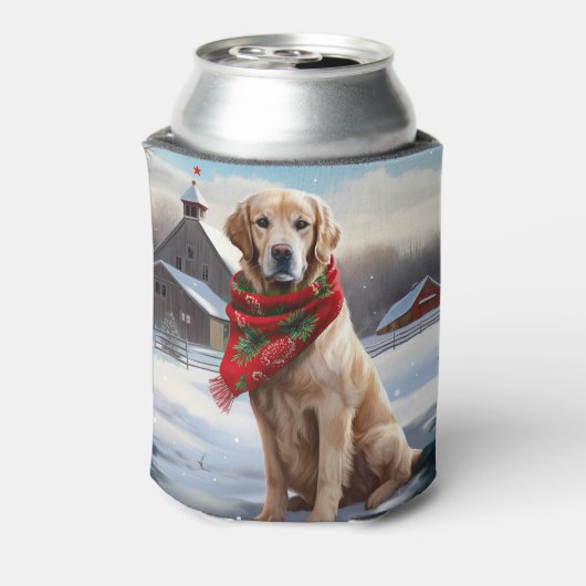 Golden Retriever Dog in Schnee Weihnachten Dosenkühler (Kanne Rückseite)