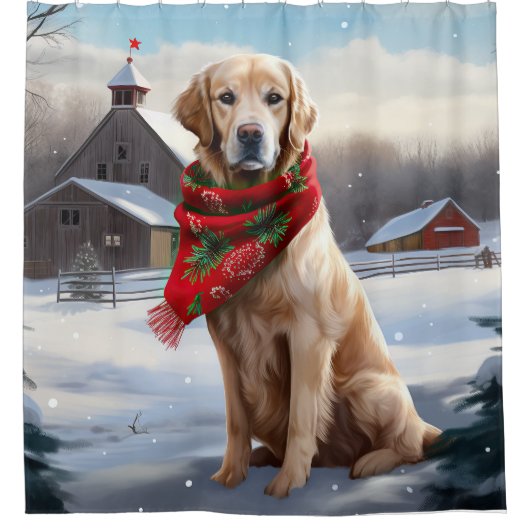 Golden Retriever Dog in Schnee Weihnachten Duschvorhang (Vorderseite)