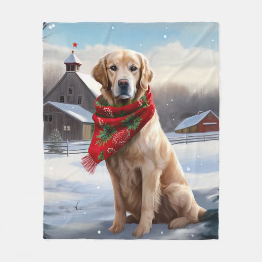 Golden Retriever Dog in Schnee Weihnachten Fleecedecke (Vorderseite)