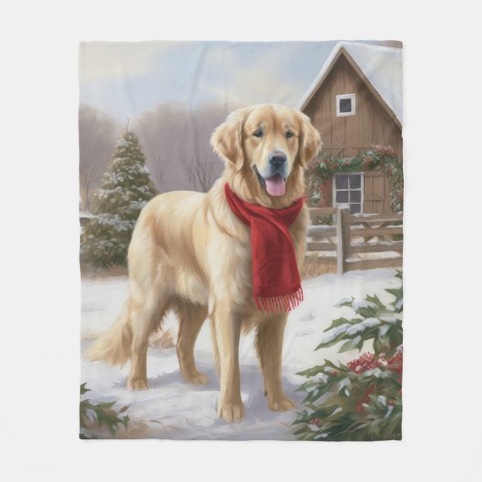 Golden Retriever Dog in Schnee Weihnachten Fleecedecke (Vorderseite)