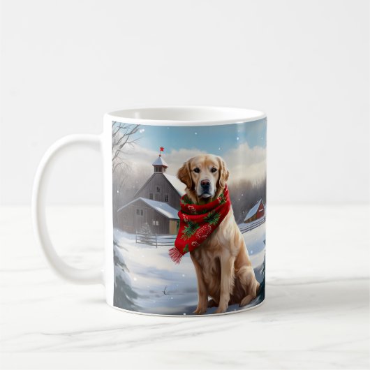 Golden Retriever Dog in Schnee Weihnachten Kaffeetasse (Links)