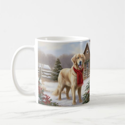 Golden Retriever Dog in Schnee Weihnachten Kaffeetasse (Links)
