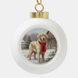 Golden Retriever Dog in Schnee Weihnachten Keramik Kugel-Ornament