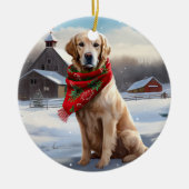 Golden Retriever Dog in Schnee Weihnachten Keramik Ornament (Vorne)