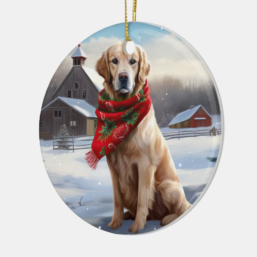 Golden Retriever Dog in Schnee Weihnachten Keramik Ornament (Links)