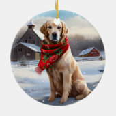 Golden Retriever Dog in Schnee Weihnachten Keramik Ornament (Hinten)