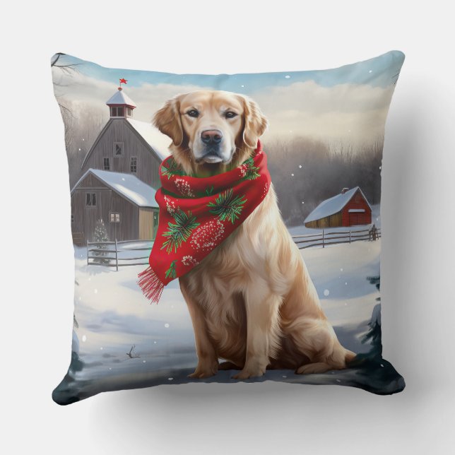 Golden Retriever Dog in Schnee Weihnachten Kissen (Rückseite)
