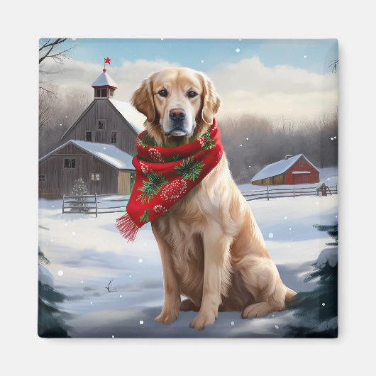 Golden Retriever Dog in Schnee Weihnachten Magnet (Vorne)
