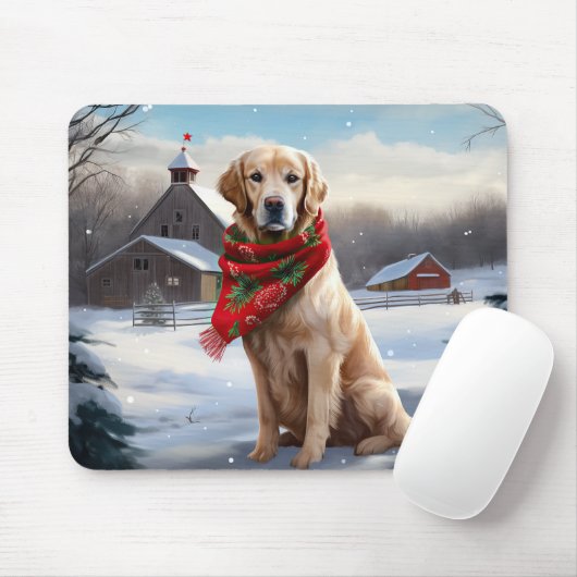 Golden Retriever Dog in Schnee Weihnachten Mousepad (Mit Mouse)