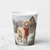 Golden Retriever Dog in Schnee Weihnachten Pappbecher (Vorderseite)