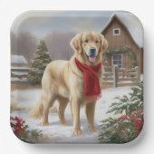 Golden Retriever Dog in Schnee Weihnachten Pappteller (Vorderseite)