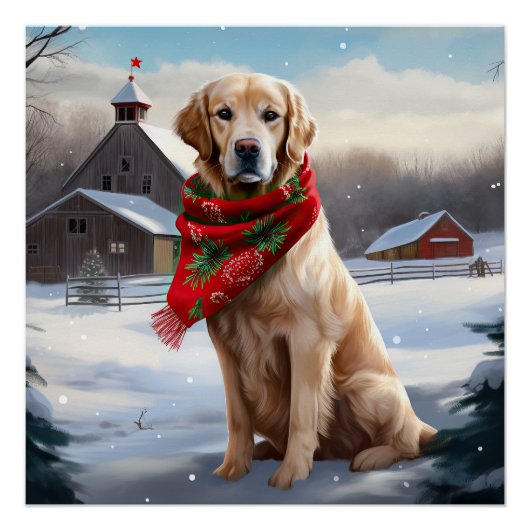 Golden Retriever Dog in Schnee Weihnachten Poster (Vorderseite)