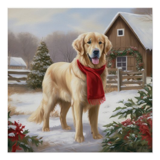 Golden Retriever Dog in Schnee Weihnachten Poster (Vorderseite)