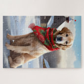 Golden Retriever Dog in Schnee Weihnachten Puzzle (Horizontal)