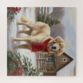 Golden Retriever Dog in Schnee Weihnachten Puzzle (Horizontal)