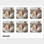 Golden Retriever Dog in Schnee Weihnachten Quadratischer Aufkleber (Blatt)