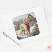 Golden Retriever Dog in Schnee Weihnachten Quadratischer Aufkleber (Umschlag)