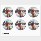 Golden Retriever Dog in Schnee Weihnachten Runder Aufkleber (Blatt)