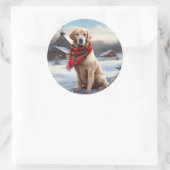 Golden Retriever Dog in Schnee Weihnachten Runder Aufkleber (Tasche)