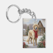 Golden Retriever Dog in Schnee Weihnachten Schlüsselanhänger (Vorderseite links)