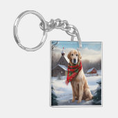 Golden Retriever Dog in Schnee Weihnachten Schlüsselanhänger (Vorderseite links)