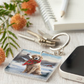 Golden Retriever Dog in Schnee Weihnachten Schlüsselanhänger (Vorderseite rechts)