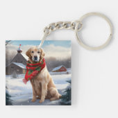 Golden Retriever Dog in Schnee Weihnachten Schlüsselanhänger (Rückseite)