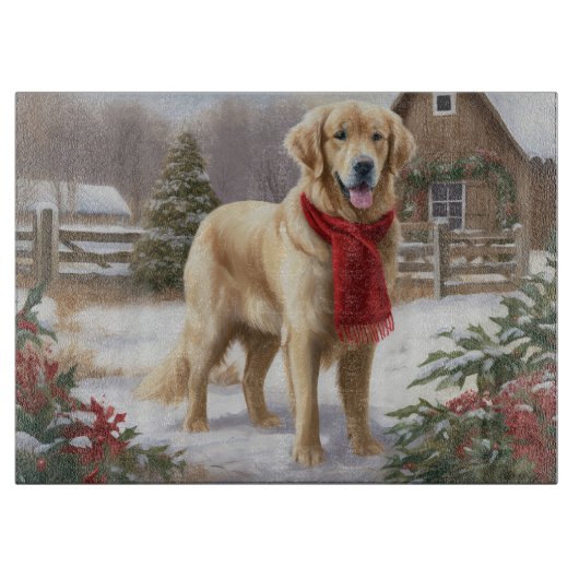 Golden Retriever Dog in Schnee Weihnachten Schneidebrett (Vorderseite)