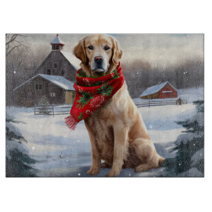 Golden Retriever Dog in Schnee Weihnachten Schneidebrett
