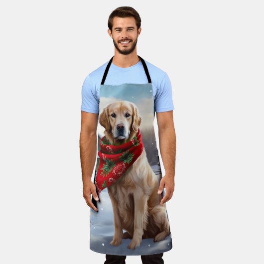 Golden Retriever Dog in Schnee Weihnachten Schürze (Getragen)