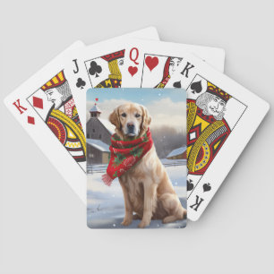 Golden Retriever Dog in Schnee Weihnachten Spielkarten