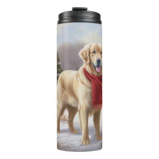 Golden Retriever Dog in Schnee Weihnachten Thermosbecher (Vorderseite)
