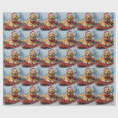 Golden Retriever Dog in Sledge Snow Weihnachten Geschenkpapier (Flach)