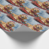 Golden Retriever Dog in Sledge Snow Weihnachten Geschenkpapier (Ecke)