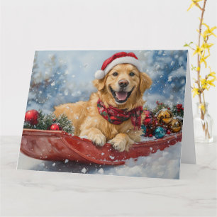 Golden Retriever Dog in Sledge Snow Weihnachten Karte