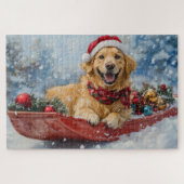 Golden Retriever Dog in Sledge Snow Weihnachten Puzzle (Horizontal)