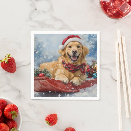 Golden Retriever Dog in Sledge Snow Weihnachten Serviette (Beispiel)