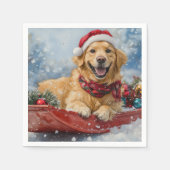 Golden Retriever Dog in Sledge Snow Weihnachten Serviette (Vorderseite)