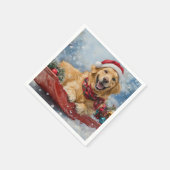 Golden Retriever Dog in Sledge Snow Weihnachten Serviette (Ecke)