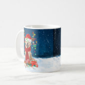 Golden Retriever Dog in Snow mit Weihnachtsgeschen Kaffeetasse (Vorderseite Links)